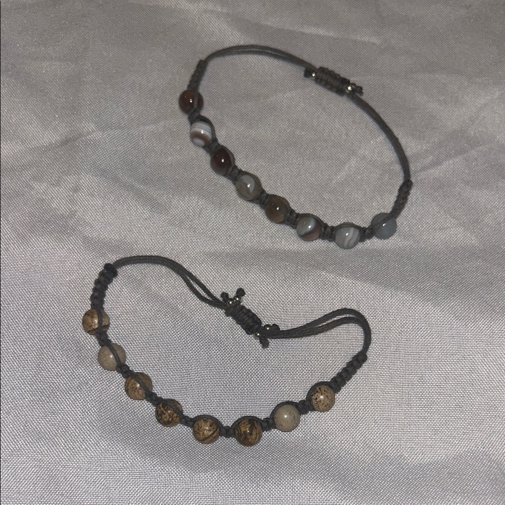Real stone/mineral Beaded Bracelet Set - Black and Brown